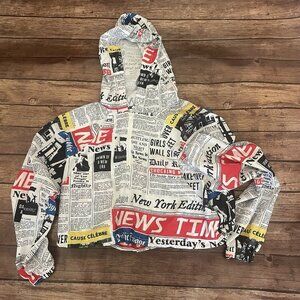 Forever 21 Cropped Newsprint Newspaper Windbreaker Jacket Small
